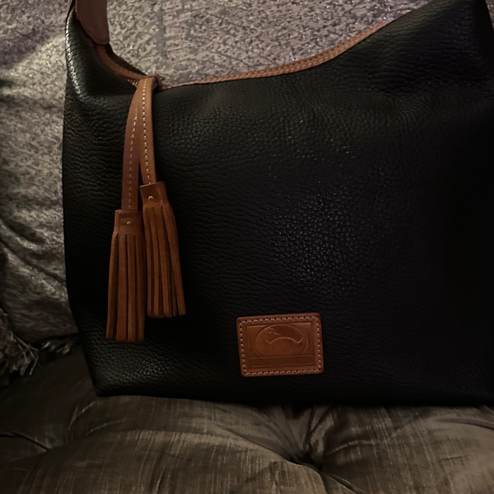 Dooney & Bourke Black Hobo Bag with Brown Accents